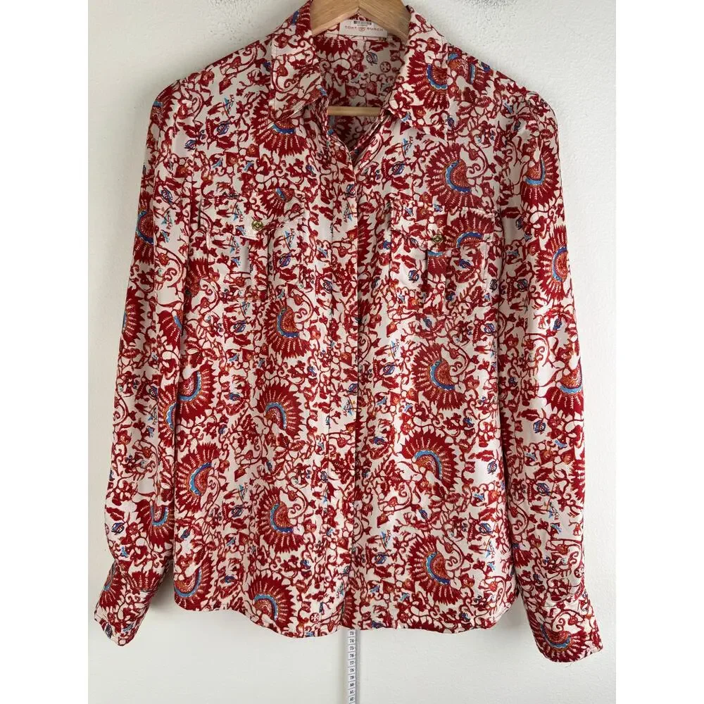 Tory Burch Madura Acai Floral Paisley Silk Twill Blouse Size 6